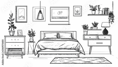 Foto Bed with pillows and comforter only.