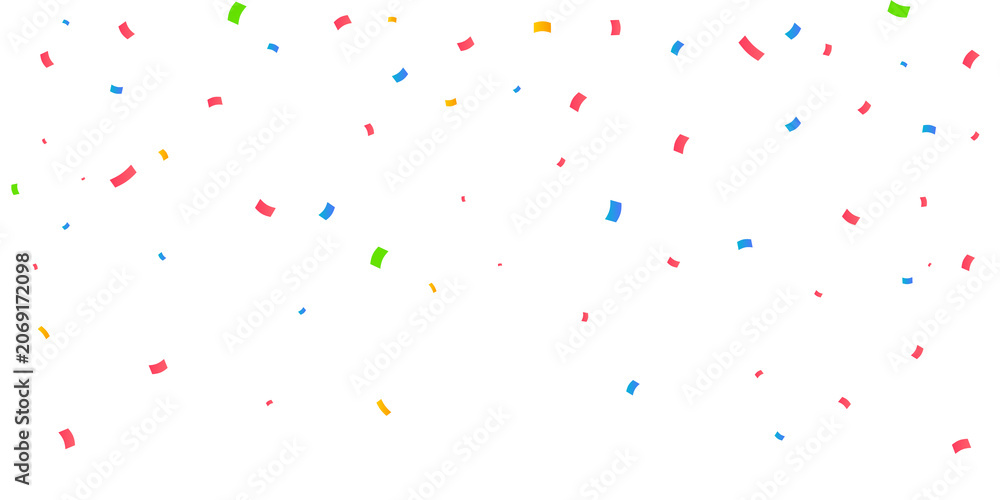 Fototapeta premium Sparse colorful celebration confetti overlay on transparent background. Minimalist party decor PNG