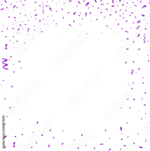 Purple celebration confetti border frame isolated on transparent background. Festive mockup design PNG