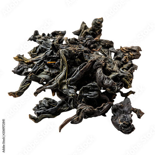 Dried oolong tea leaves 45 degree view