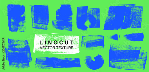 Fotografie Linocut, blue relief printing