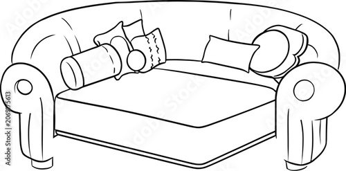 Sofa Silhouette Black Vector Outline On White Background