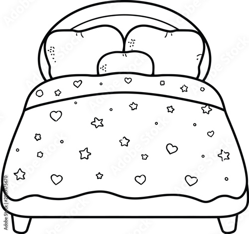 Bed Silhouette With Stars And Hearts Black And White Outline