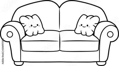 Vector Silhouette Of A Sofa With Smiling Cloud shaped Cushions