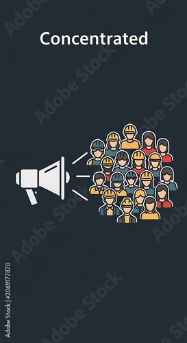 Concentrated Announcement - A Crowd of People Listening to a Loudspeaker.
