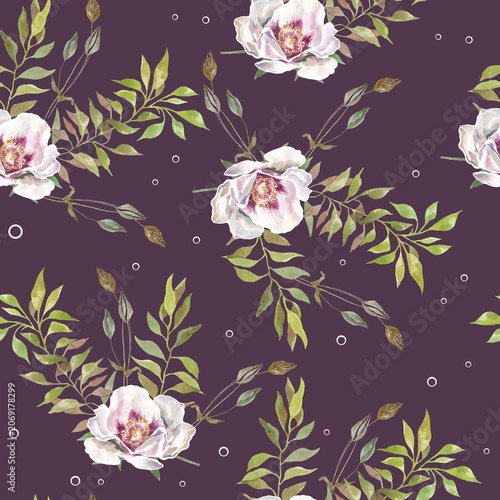 seamless background with tree peony, watercolor peony floral elegant design