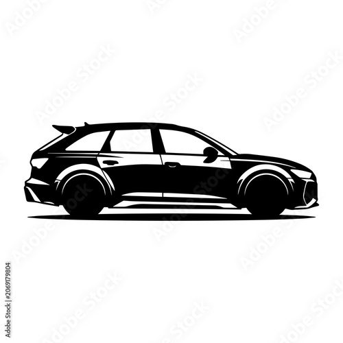 Fotografi Black silhouette of a modern station wagon car isolated on a white background, f