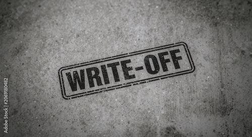A visually striking write-off rubber stamp sits on a textured background, creating � Professional Stock Photography Concept for Commercial and Marketing Use