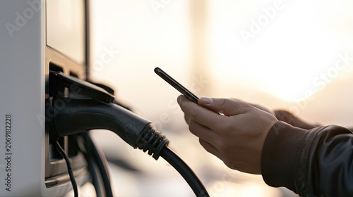 Person using phone to pay for electric car charging