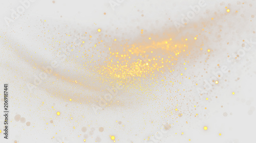 Bright colored particles flowing on transparent background with scattered dots and light effects