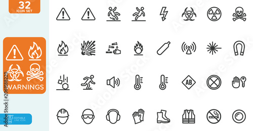 Cuadro en lienzo Warnings vector illustration line editable Icons set