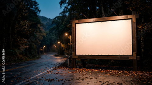 Outdoor publicitário iluminado e vazio para inserção gráfica.