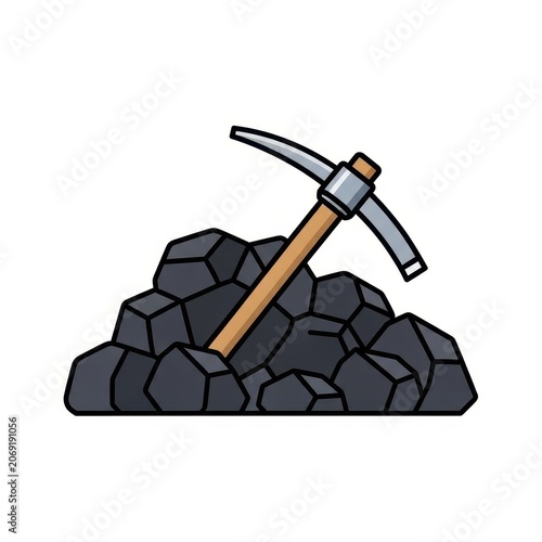 Pickaxe Stuck in Pile of Coal Illustration.