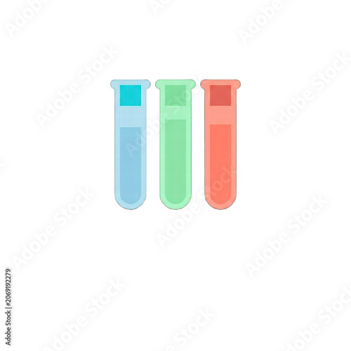 Three colorful scientific test tubes flat icon