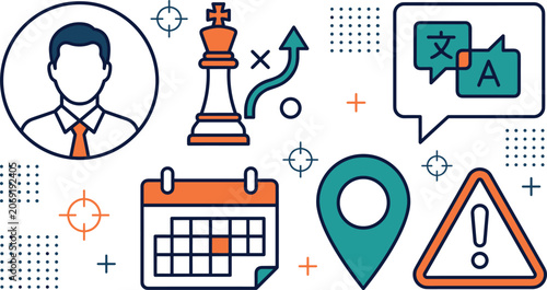Tableau sur toile Vector colorful flat linear illustration featuring business strategy management