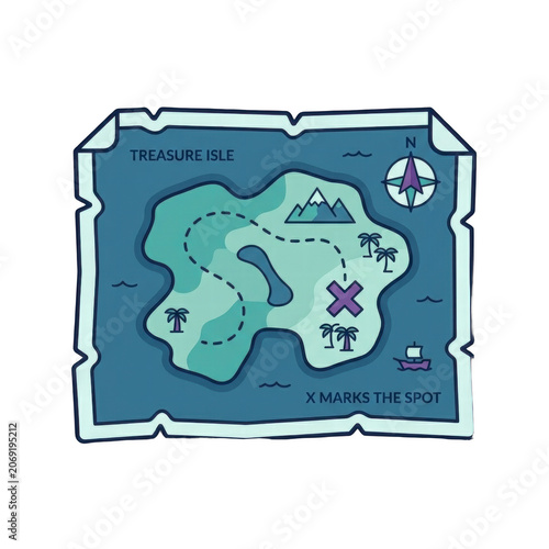 Illustrated Pirate Treasure Map with X Marks the Spot