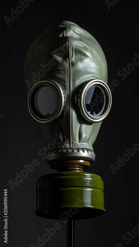 Vintage gas mask object with double lenses against dark background