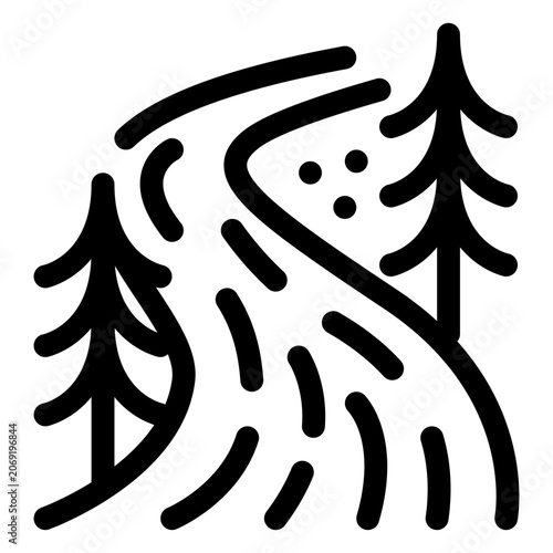 River Pine Tree Outline Icon, Water Forest, Nature Landscape