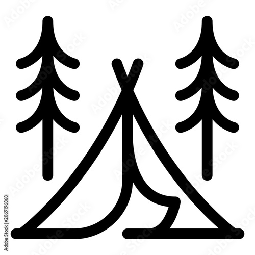 Tent Pine Trees Outline Icon, Tree Camping, Forest Nature