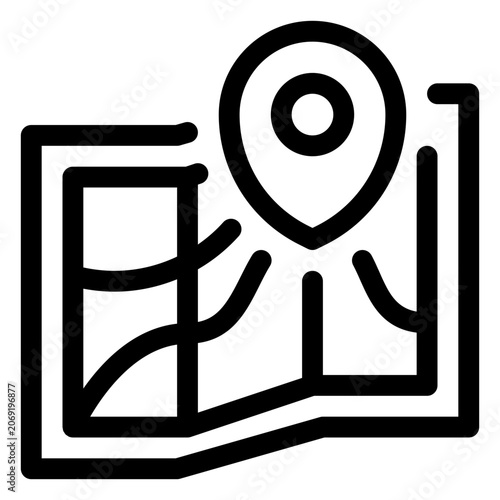 Trail Map Outline Icon, Navigation Route, Path Hiking, Direction