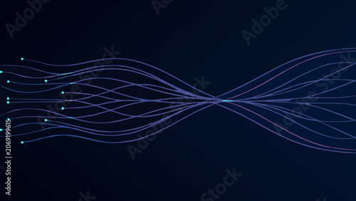 Obraz na plátně Curvilinear lines converging and diverging a vector illustration on a dark blue