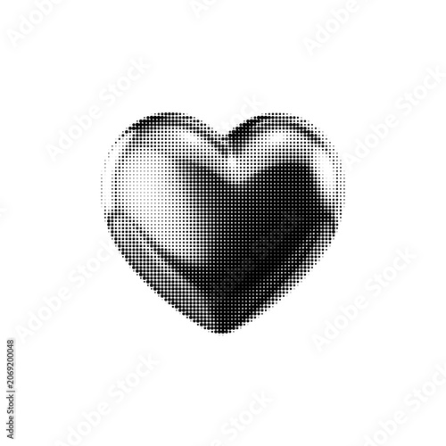 Halftone illustration of a heart symbol. Black and white dotted love icon isolated on light background, romance, affection and Valentine concept.