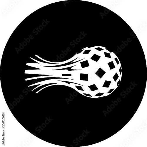 Black and white abstract soccer ball design with motion lines.