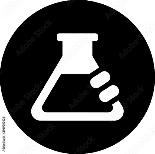Black and white icon of a conical flask for science.