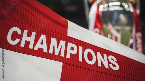 Red And White Champions Banner Celebrating Victory