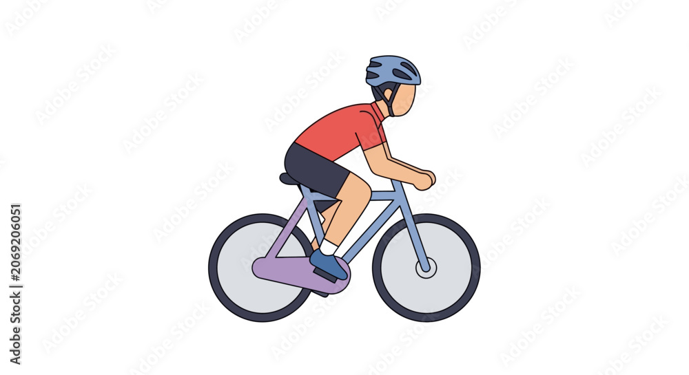Fototapeta premium Cyclist riding bicycle, cartoon style, isolated on white background