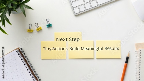 Workspace with Sticky Notes and Pen for Productivity and Planning