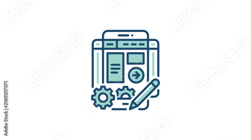 Web Design and Software Development Interface with Gears and Pencil