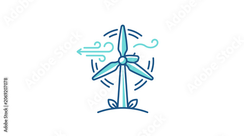 Renewable Wind Energy Turbine Icon with Wind Flow Lines