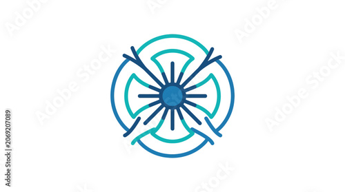 Symmetric teal and blue circular geometric radial pattern
