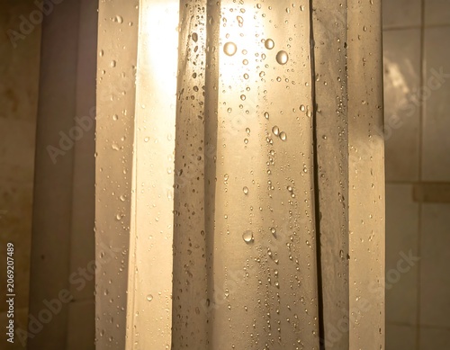 Water droplets on translucent fabric texture with bright backlight