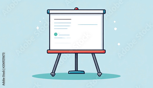 Whiteboard on stand with wheels present.