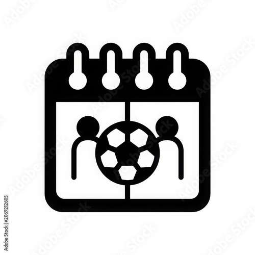 Soccer schedule icon calendar with players and ball