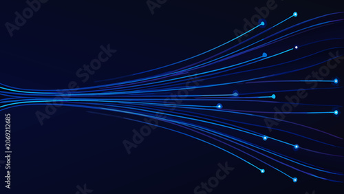 Foto Fiber optic style lines with glowing nodes a vector illustration on a dark blue