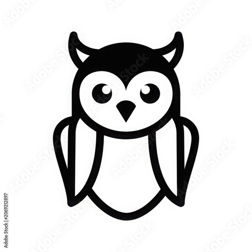 Minimalist owl logo design black and white vector illustration for branding