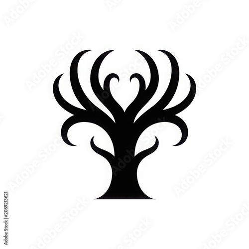 Stylized black tree silhouette graphic modern minimalist design element