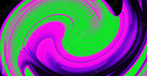 Abstract vibrant psychedelic background. Fluid liquid swirl pattern in neon green magenta pink colors. Digital artwork. Dynamic vortex. Toxic chromatic distortion, smooth gradient waves