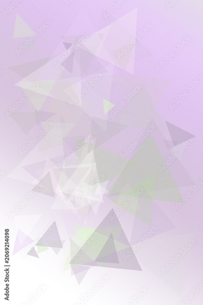 Fototapeta premium A swirling field of translucent triangles in lilac, mint, and pale blue creates a serene confetti effect for posters, social covers, and digital layouts.