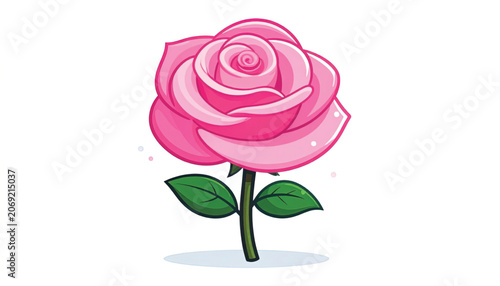 Pink Rose Flower with Green Stem.