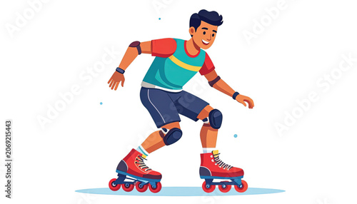 Young man wearing roller skates moving.