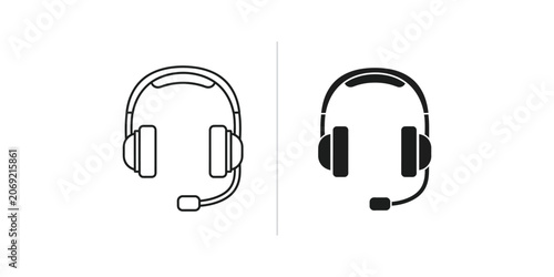 Schilderij op canvas Pair of headset featuring outline and solid black styles for modern communicatio