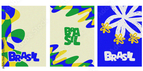 Triple Panel Vertical Banner Set with Brazilian Theme Elements and Flowers