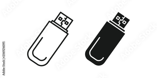 Usb flash drive set featuring outline and solid black for portable data storage concepts memory