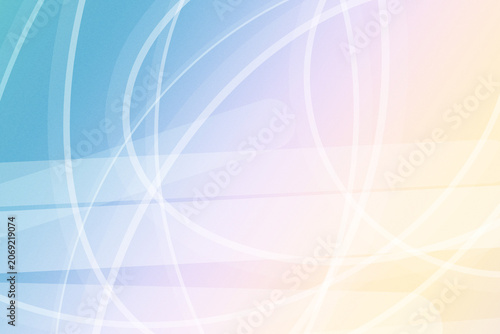 Fotografie Soft abstract background with blue and warm gold gradients, glowing white light trails, and circular tech rings, creating a calm futuristic mood for web, presentations, and branding