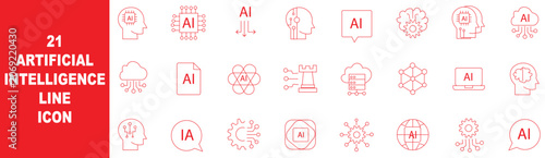 Bild auf Leinwand AI agent and autonomous artificial intelligence workflow line icon set
