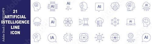 Quadro su tela Artificial intelligence line icon set